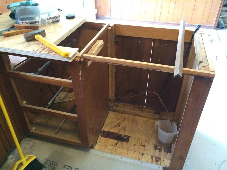Kitchen base cabinet being rebuilt