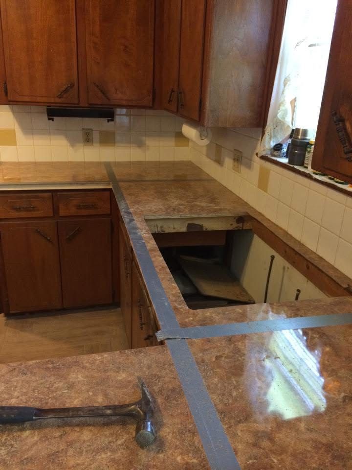 New laminate countertops being installed