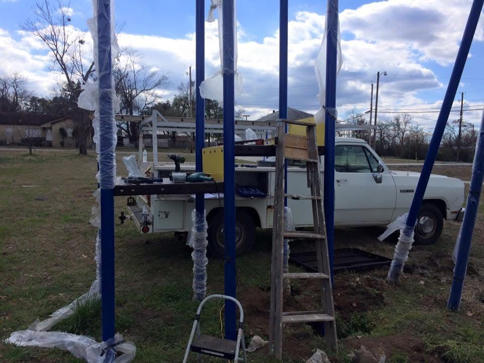 Playground posts set and wrapped during installation