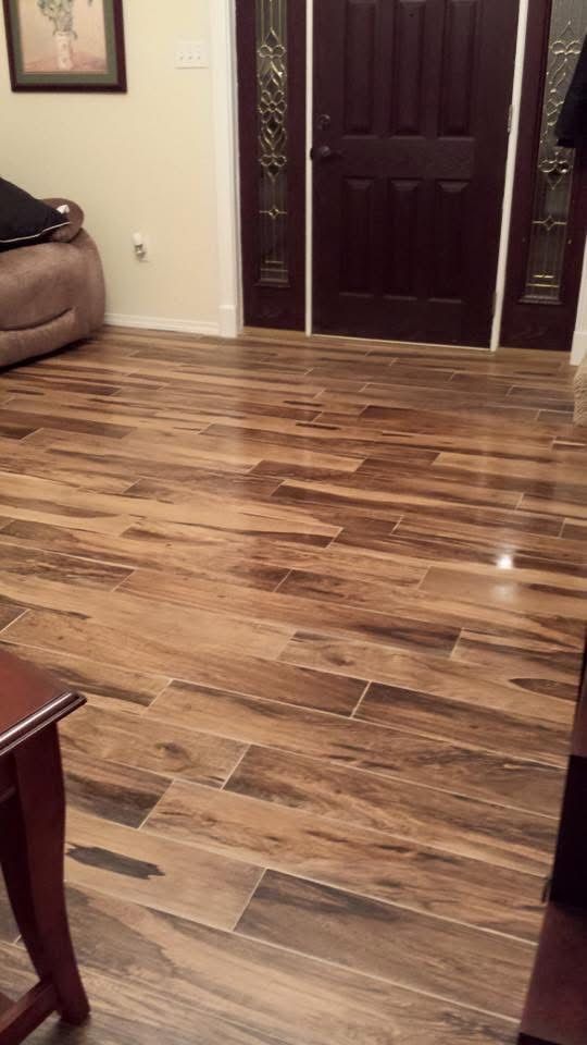 Wood-look tile floor in a front entry