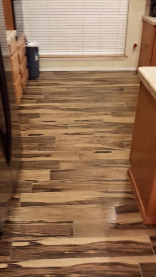 Wood-look tile floor in a kitchen